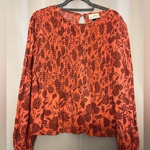 Universal Thread Floral Print Women's Top - Orange and Black